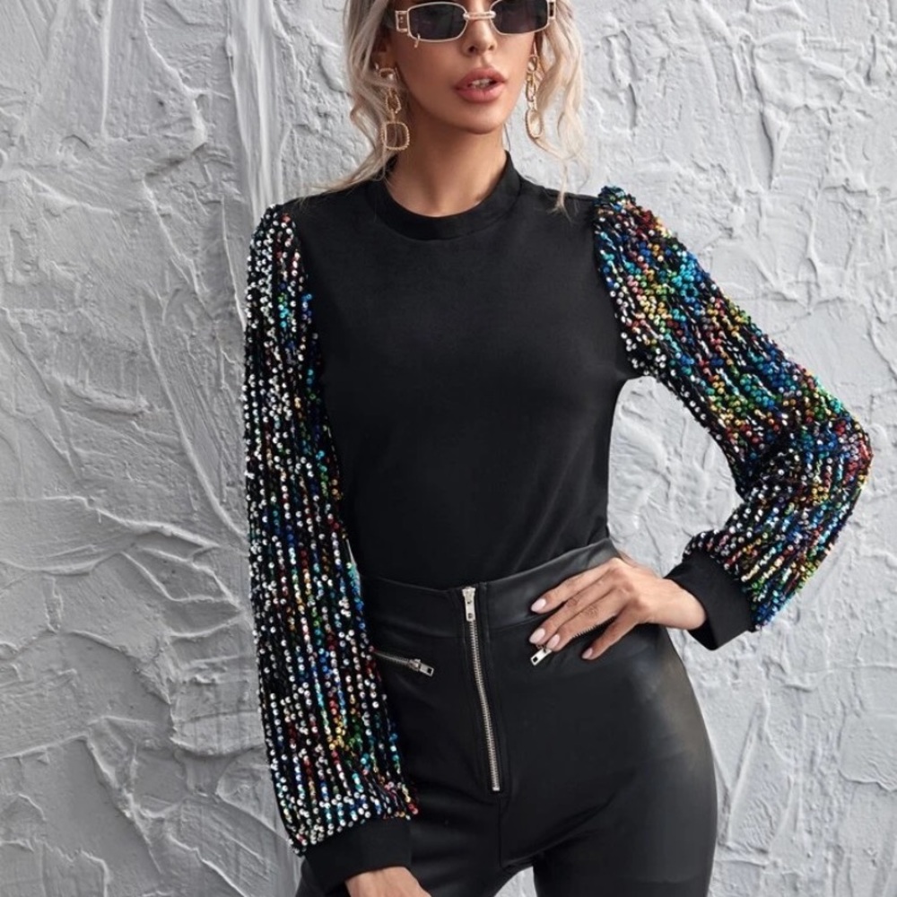 Rainbow Sequin Long sleeve top womens